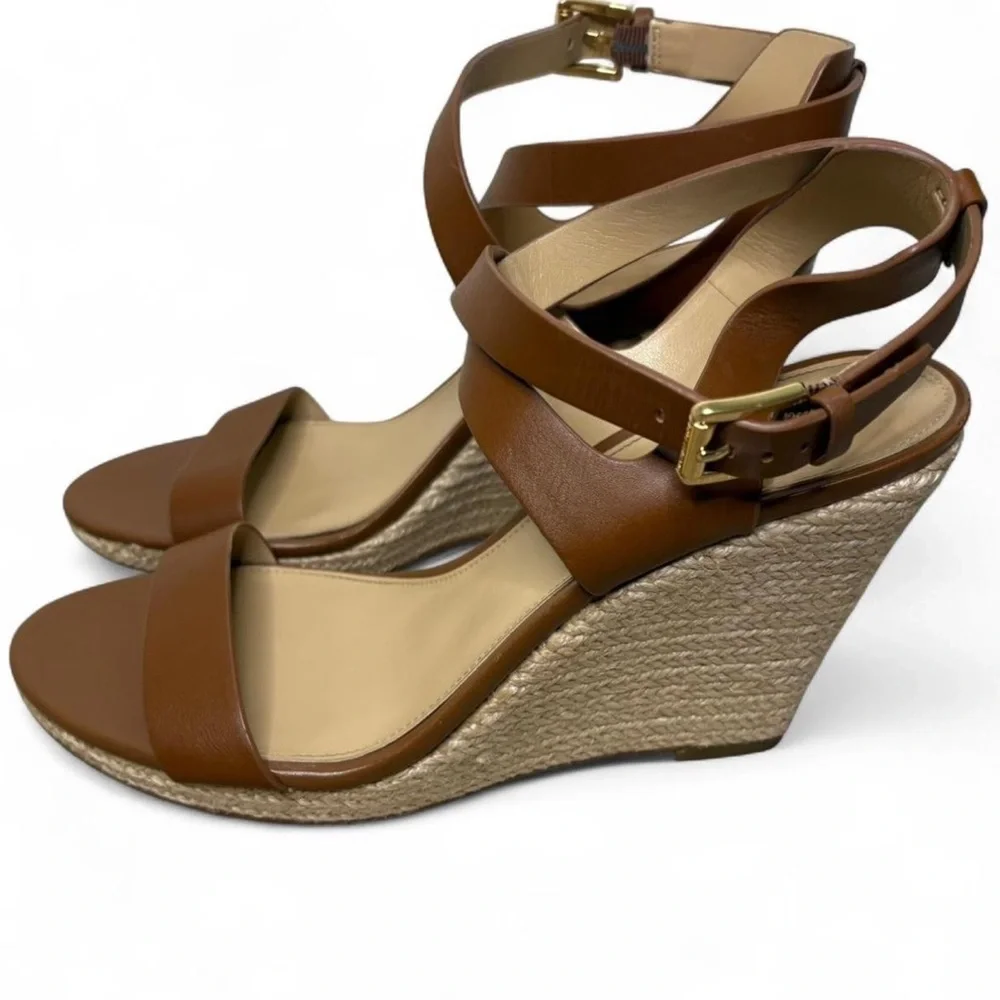 Michael Kors Brown Tan Espadrille Wedge Sandals Women’s 9 Strappy Heels - Picture 2 of 8